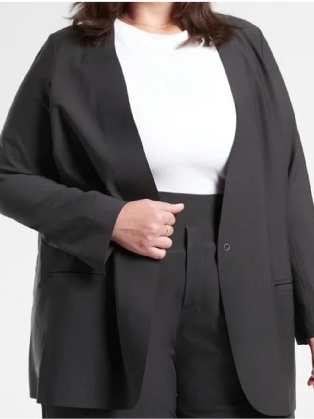 Athleta | Women’s Black Collarless Open-Front Avenue Blazer Size 22